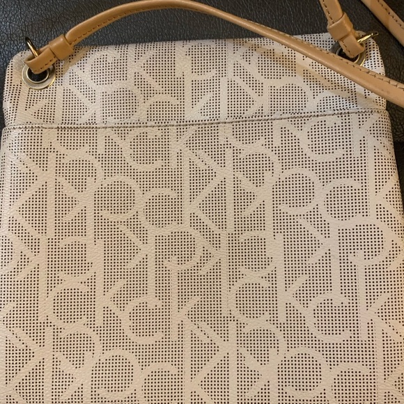 Calvin Klein Tan and White Crossbody Bag with Monogram - Picture 5 of 9